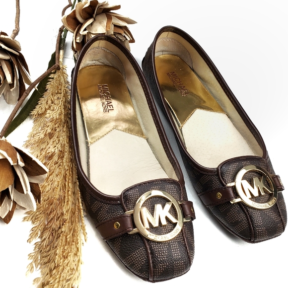 Michael Kors Shoes - Michael Kors Brown Gold Leather Flats 7.5m